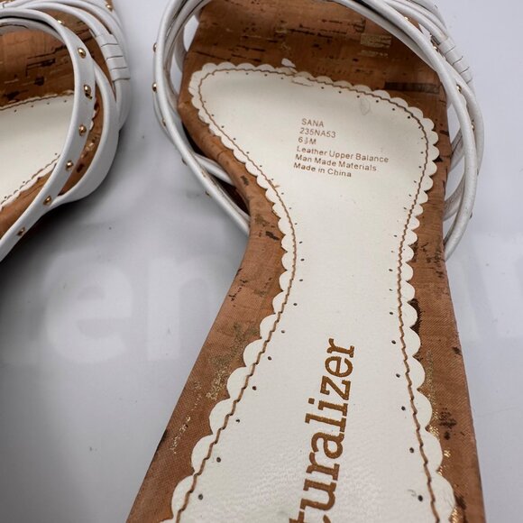 Naturalizer Sana White Strappy Sandal Heels With Cork Sole Studded Detail - Picture 14 of 14